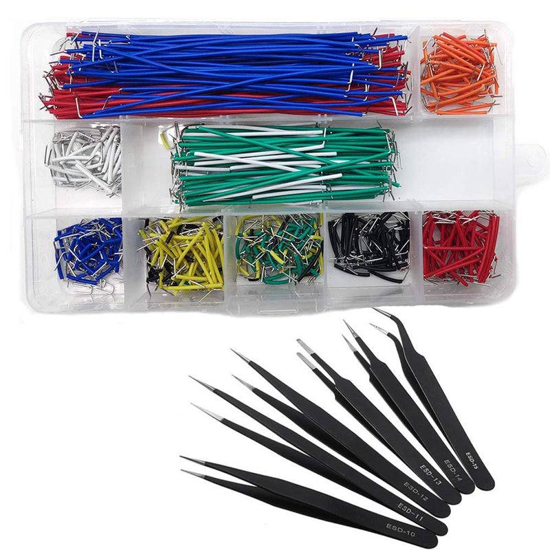 QISF 560Pcs Breadboard Jumper Wires Assorted Kit, Preformed Breadboard U-Shape Jumper Wires 14 Assorted Length + 6PCS Staniless Steel ESD Anti-Static Tweezers for Electronics, Repairing - NewNest Australia