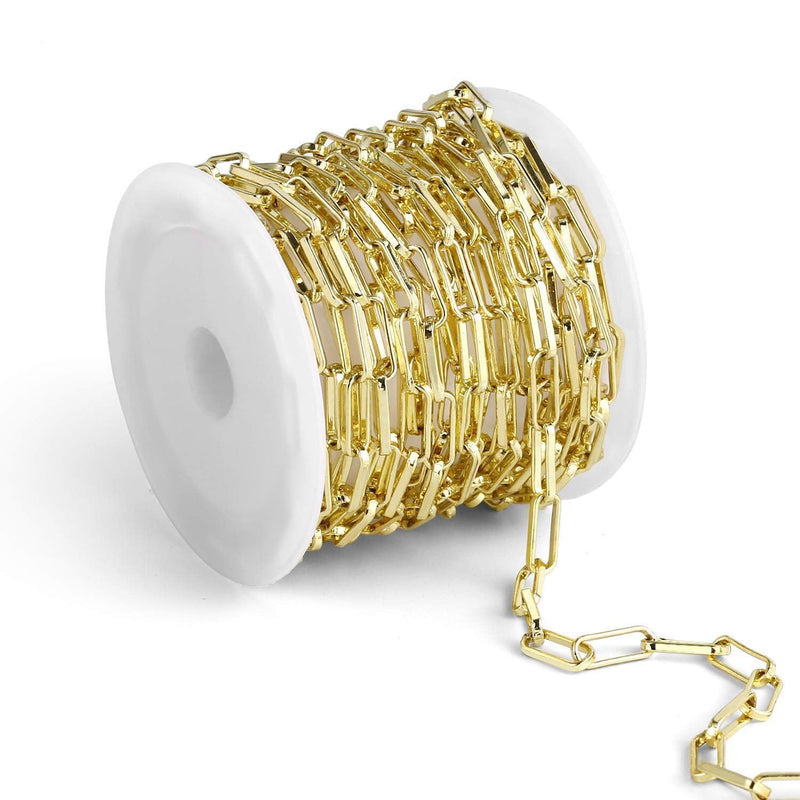 ALEXCRAFT 12 Feet 14K Dainty Gold Plated Brass Paperclip Chain Link Necklace Bulk for Jewelry Making 12 Feet（4x10mm） - NewNest Australia