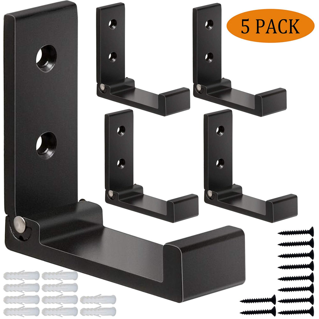 NewNest Australia - 5Pcs Black Folding Coat Hooks Hareware Heavy Duty Aluminum Alloy Hooks for Hanging Coat No Rust Wall Mounted with 10 Screws for Keys, Towel, Hat, Bags (Black) 