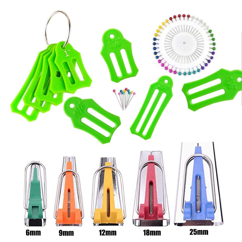 HONEYSEW Set of 15 Size Fabric Bias Tape Maker Tools Fabric Sewing Quilting Bias Binding Maker Come with 40 pcs of Multi-Color Quilting Pins Jelly Roll Sasher Tool Set - NewNest Australia