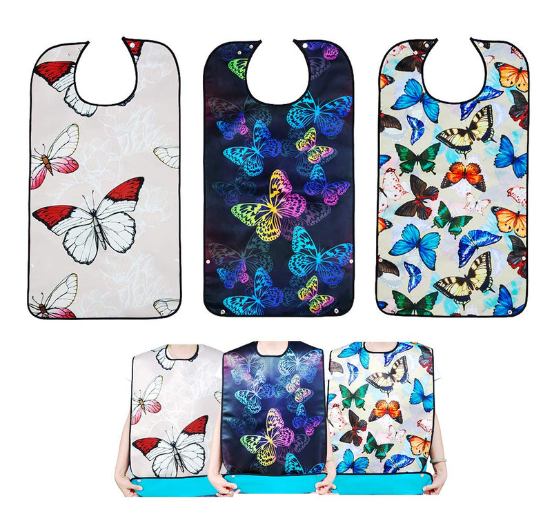 Bacaby 3 Pack Adult Bibs for Eating,Butterfly Washable Reusable Clothing Protector for Elderly Women 33.5" x 18" - NewNest Australia