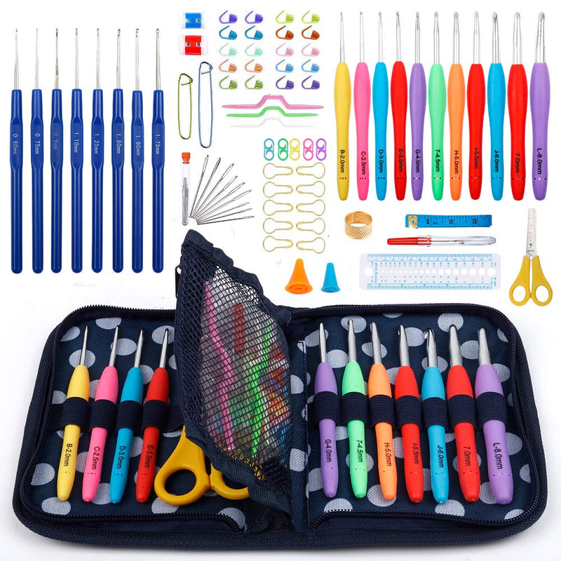 Inscraft 82 Pcs Crochet Hook Set, 19 Sizes 0.6mm-8mm(L), Ergonomic Soft Grip Handles Crochet Needles (11 Sizes) Kit with Bag for Arthritic Hands, Crochet Starter Kit for Beginners Knitting Yarn Lovers - NewNest Australia