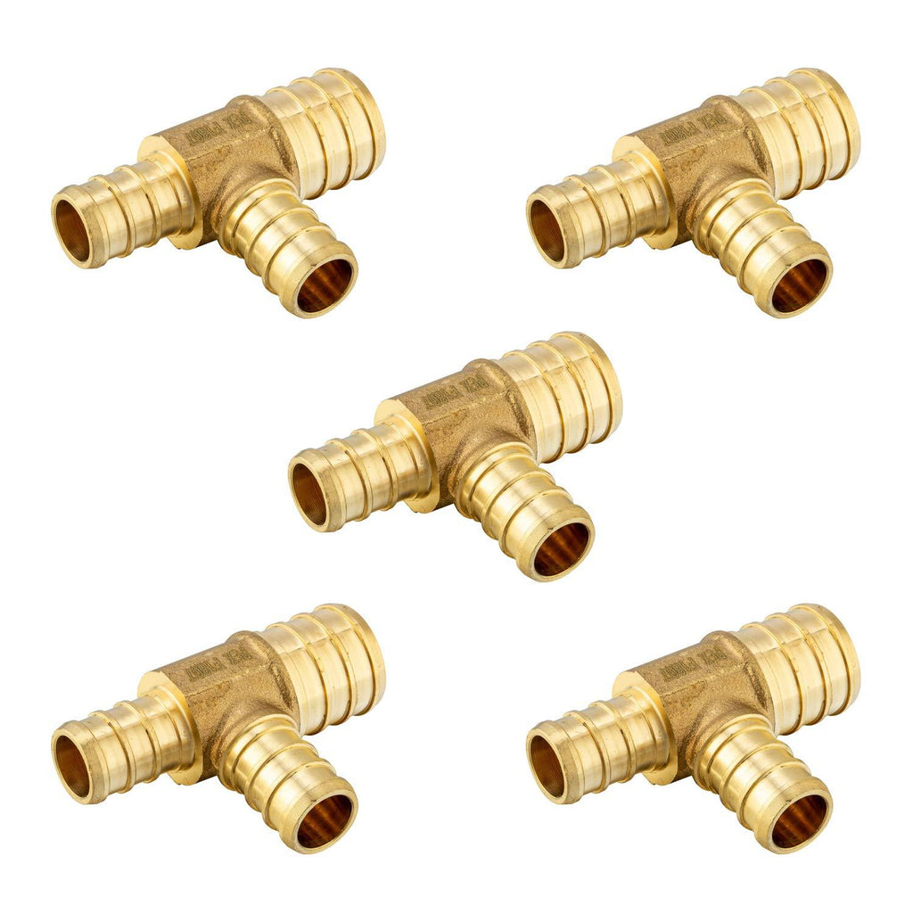 (Pack of 5) EFIELD 3/4" x1/2"X 1/2" PEX REDUCING TEE BRASS CRIMP FITTINGS - LEAD FREE 5 PIECES - NewNest Australia