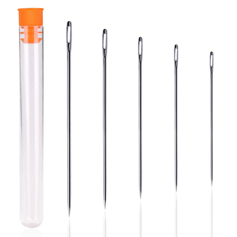 5 PCS Long Sewing Needles - 5 Size Large Eye Stitching Needles with Needle Storage Tube, 3.5inch to 6.8inch Hand Sewing Needles for Sewing Act Crafts, Upholster 5 PCS - NewNest Australia