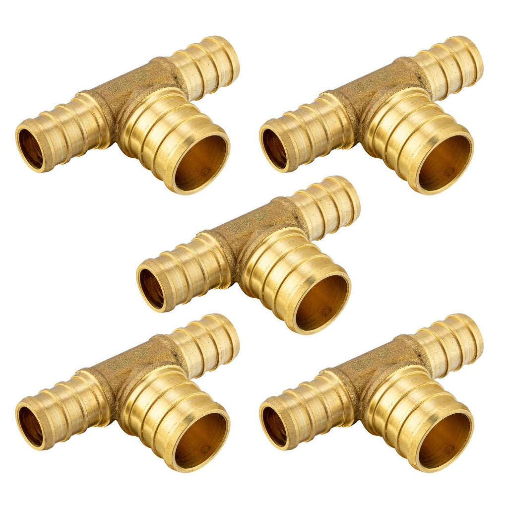 (Pack of 5) EFIELD 1/2" x1/2"X 3/4" PEX BULLNOSE REDUCING TEE BRASS CRIMP FITTINGS - LEAD FREE 5 PIECES - NewNest Australia