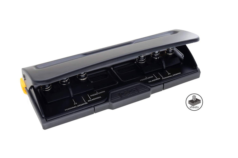 Bira Craft Adjustable 6 Hole Punch, Black, 8 Sheet Capacity, Mini/Pocket A3/ A4 / A5 / A6 / Agenda/Personal/Deskfax, Performance Guaranteed - NewNest Australia
