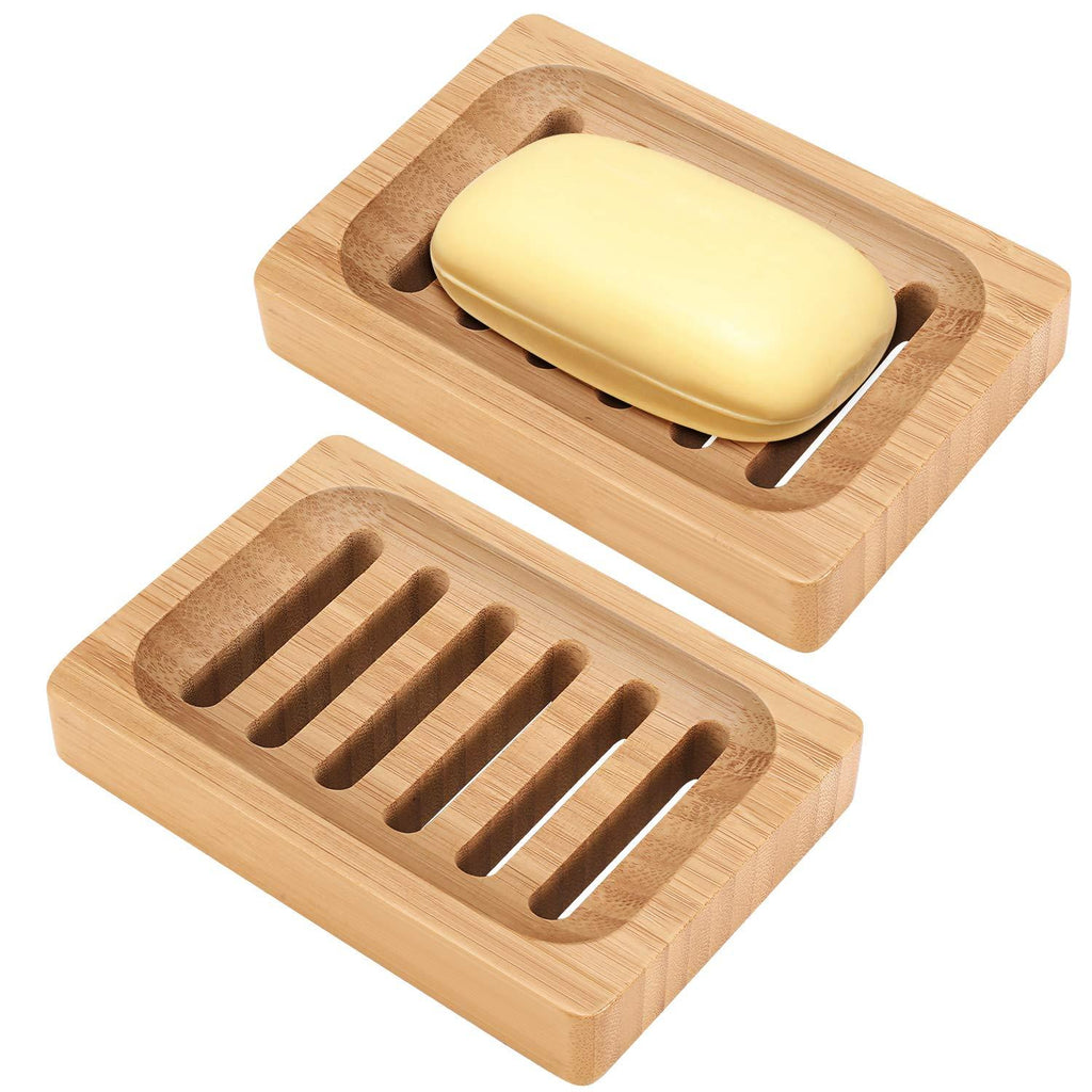 Bamboo Soap Dish, REVO 2 Pack Rustic Bar Soap Holder for Bathroom Sink Shower Kitchen, Natural Wooden Tray for Soap, Sponges - NewNest Australia