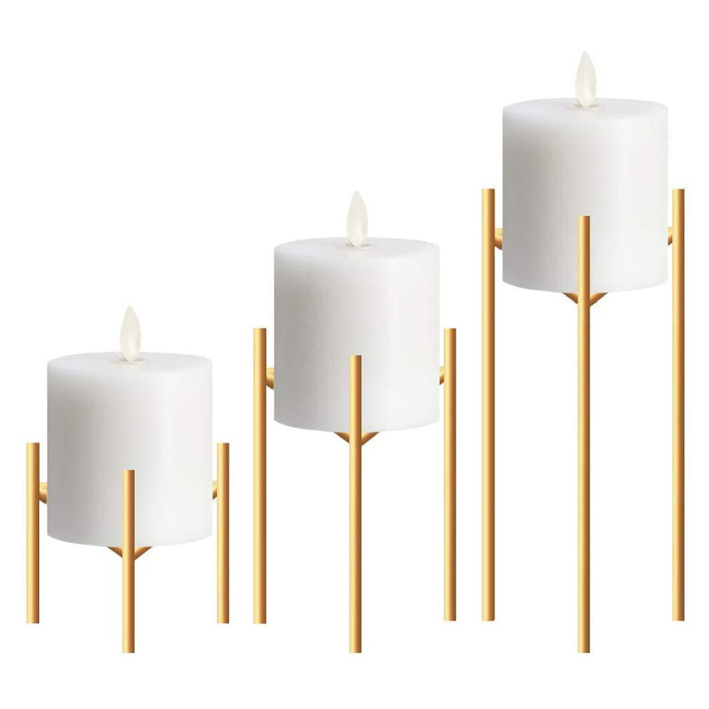 NewNest Australia - NiceAI Gold Candle Holders Set of 3 Candlestick Holders for Pillar Candles Fireplace Wedding Candle Stands Table Centerpiece Modern Sturdy Iron 