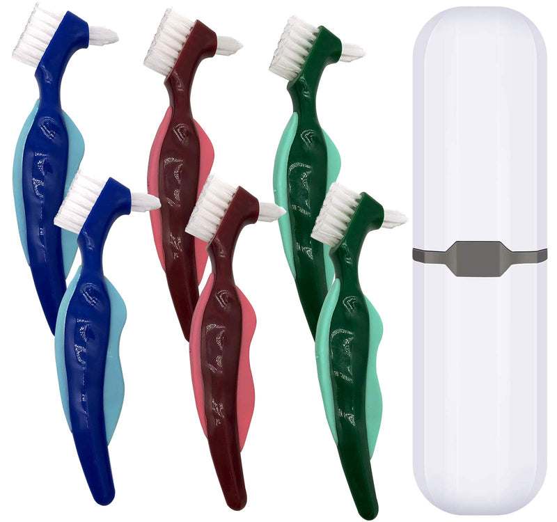 Premium Hard Denture Brush Toothbrush, White Carrying Case, Multi-Layered Bristles & Portable Denture Double Sided Brush, Denture Care(Pack of 6) - NewNest Australia
