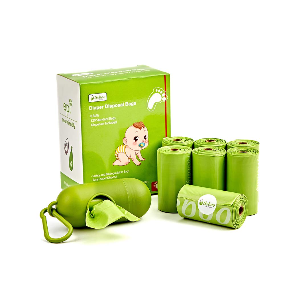 Baby Disposable Diaper Bags, OXO-Biodegradable Waste Bags 8 Refill Rolls/120 Bags with Dispenser, Convenient and Quick Diaper Disposal, Unscented Green/8 Refill Rolls - NewNest Australia