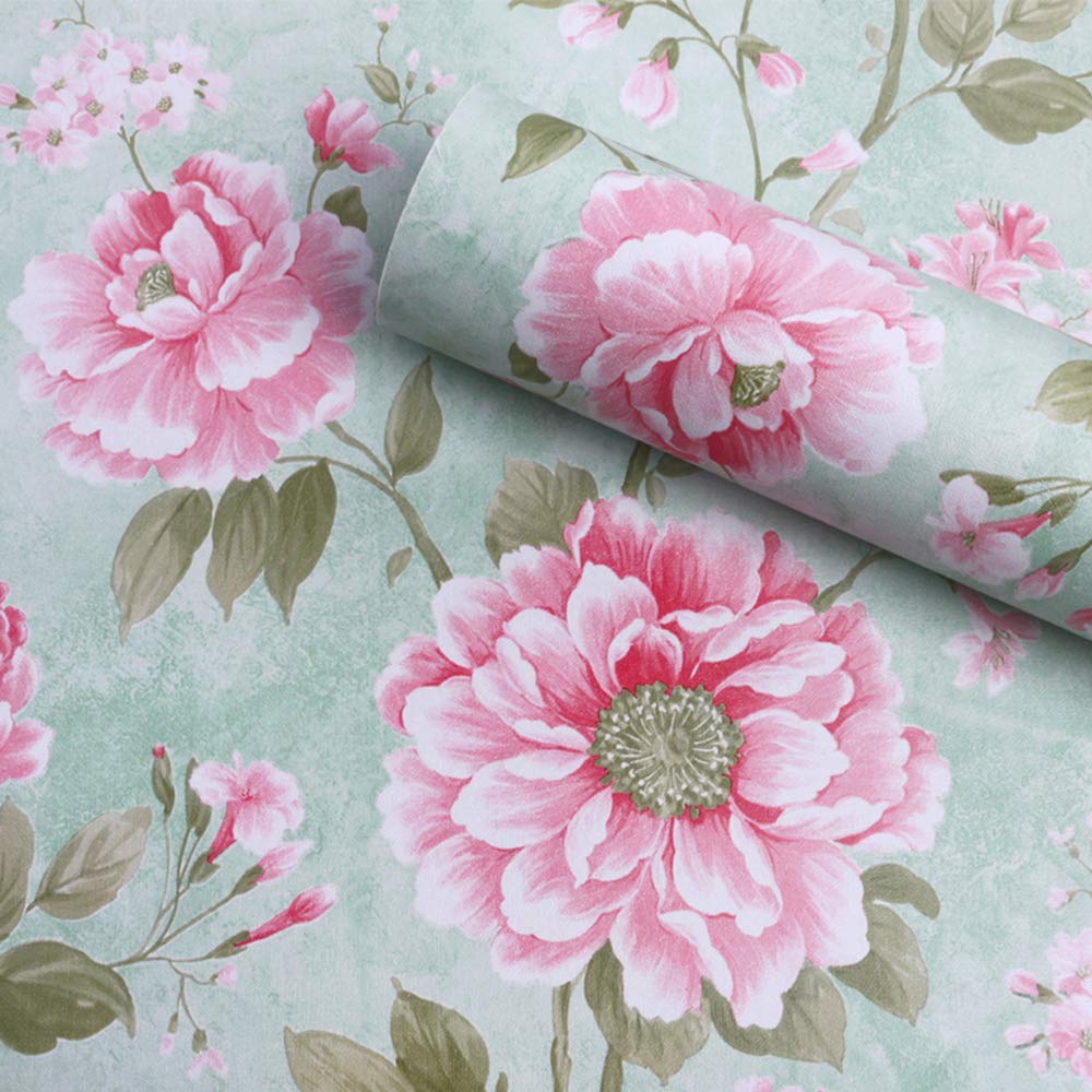 NewNest Australia - Taogift 17.7x117 Inches Self Adhesive Vinyl Decorative Peony Floral Shelf Drawer Liner Paper Wallpaper for Walls Kitchen Cabinets Backsplash Dresser Table Countertop Crafts Sticker 