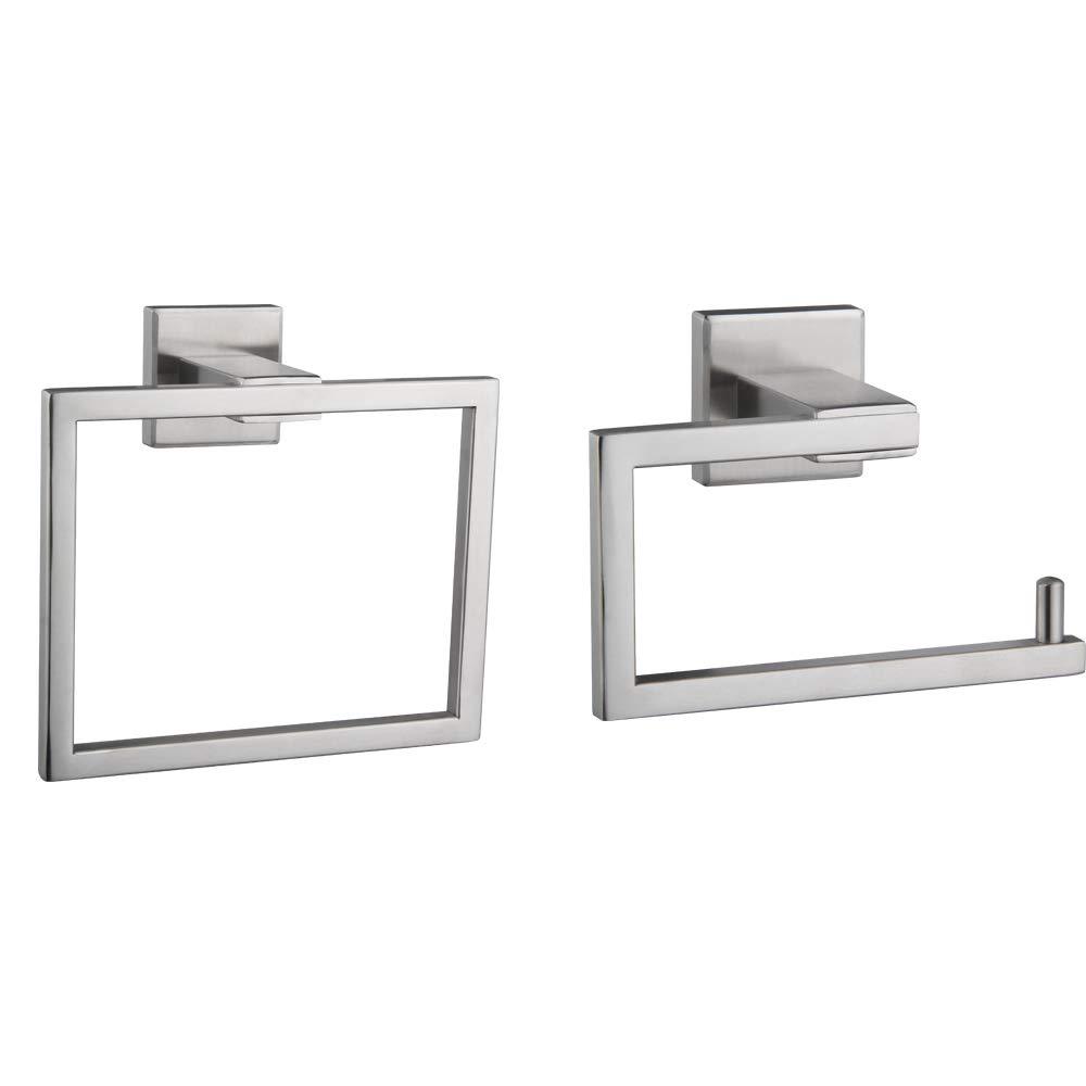 BEIGEEWY 2-Piece Bathroom Hardware Set Contemporary Stainless Steel Wall Mounted - Towel Rings Toilet Paper Holder, Brushed Finish - NewNest Australia