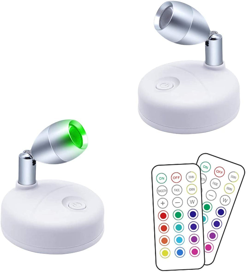 Wireless Spotlight Battery Operated Accent Lights with Remote, LED RGB+W Puck Lights Portable Little Spot Light Angle Adjustable with Dimmer & Timer for Artwork Painting Statue 2pcs - NewNest Australia