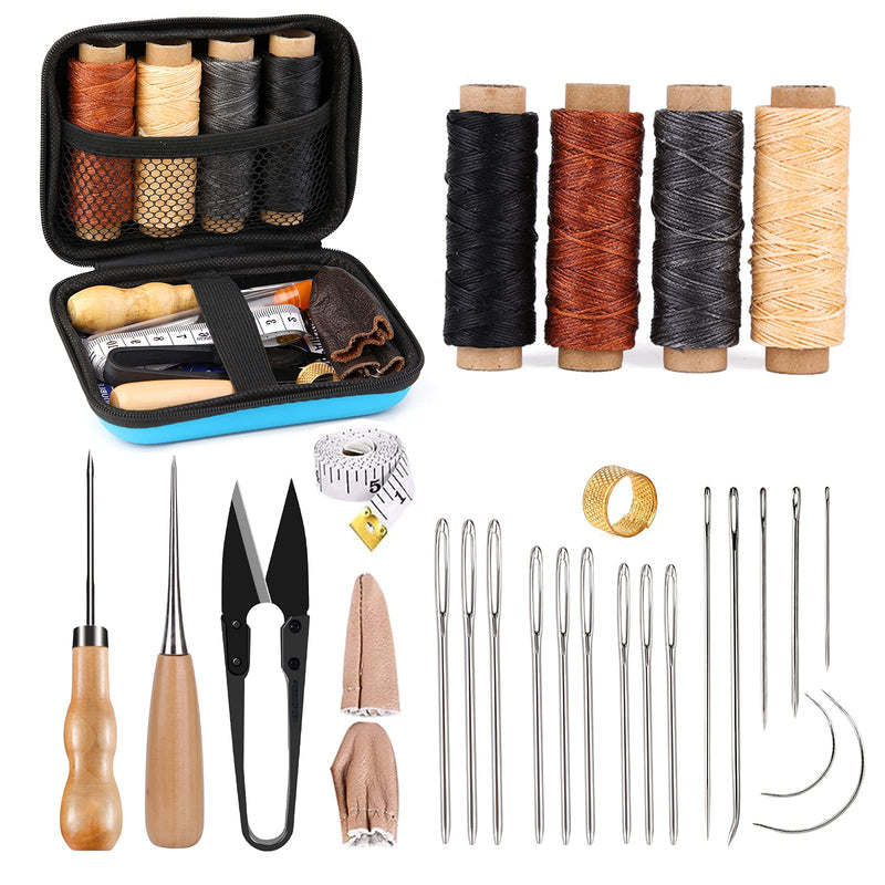 Leather Sewing Kit, Leather Working Tools and Supplies, Leather Working Kit with Large-Eye Stitching Needles, Waxed Thread, Leather Upholstery Repair Kit, Leather Sewing Tools for DIY Leather Craft - NewNest Australia