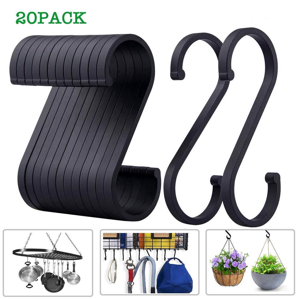 NewNest Australia - Gavia Heavy Duty S Hooks, S Shaped Hooks Hanging Hooks Matte Black S Hooks for Hanging Pots and Pans, Plants, Coffee Cups, Clothes, Bags, Towels in Kitchen, Bedroom, Office, Garden, Bathroom, 20 Pack 