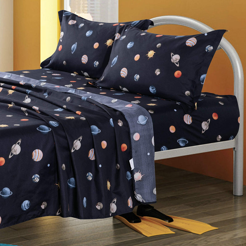 ORIHOME Planet Space Full Bed Sheets, 4 Piece Bedding Set with 1 Fitted Sheet, 1 Flat Sheet and 2 Pillowcases, Durable Brushed Microfiber Made (Planet Space, Navy Blue, Full) Planet Space, Navy Blue - NewNest Australia