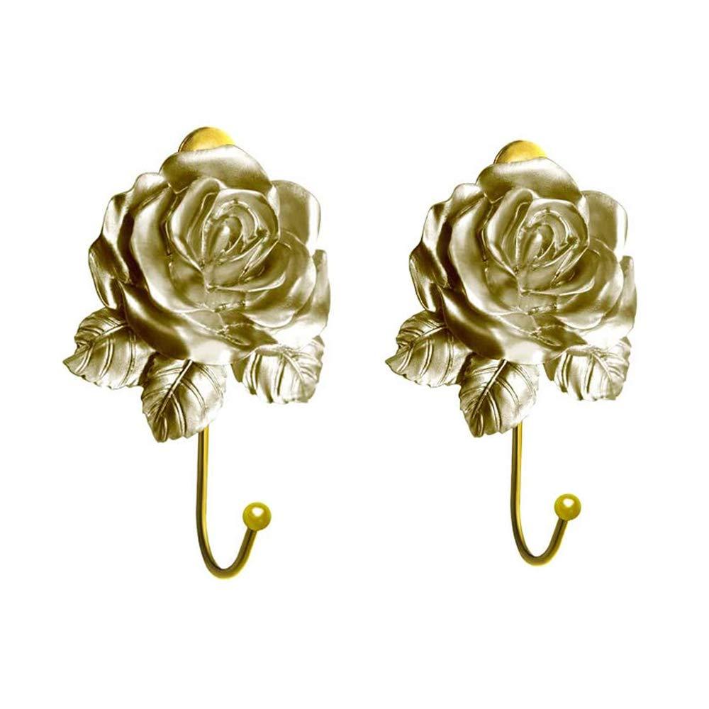 NewNest Australia - Rose Wall Hooks Coat Rack Hat Hooks Wall Mounted Cute Wall Decor- Decorative Hook 2 Pcs for Hanging Bathroom Kitchen Room Towels Keys Coats Hats Bags Rose-golden 2pcs 