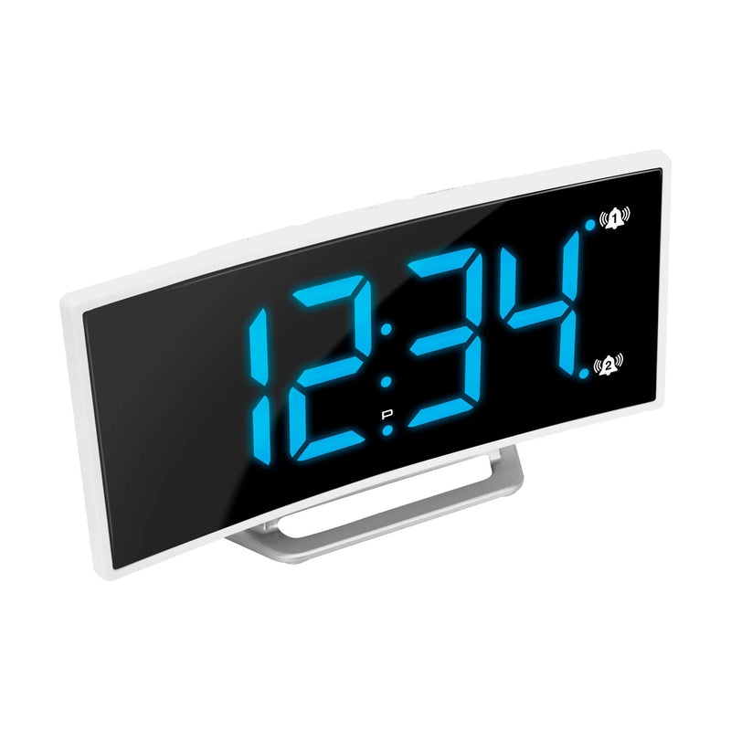 NewNest Australia - Marathon 2020 Edition USB Charging Alarm Clock, with Dimmable Curved Screen. 2 Alarms and Snooze Function. Battery Backup Included (White/Blue) White/Blue 