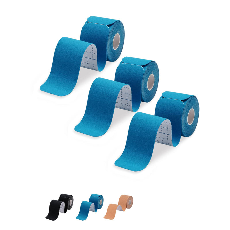 Kinesiology Tape Precut 3 Rolls-Athletic Sports Tape for Muscle & Joints-Physical Therapy Tape for Knee,Ankle,Shoulder,Plantar Fasciitis- Latex Free and Water Resistant-60 Strips, Blue - NewNest Australia