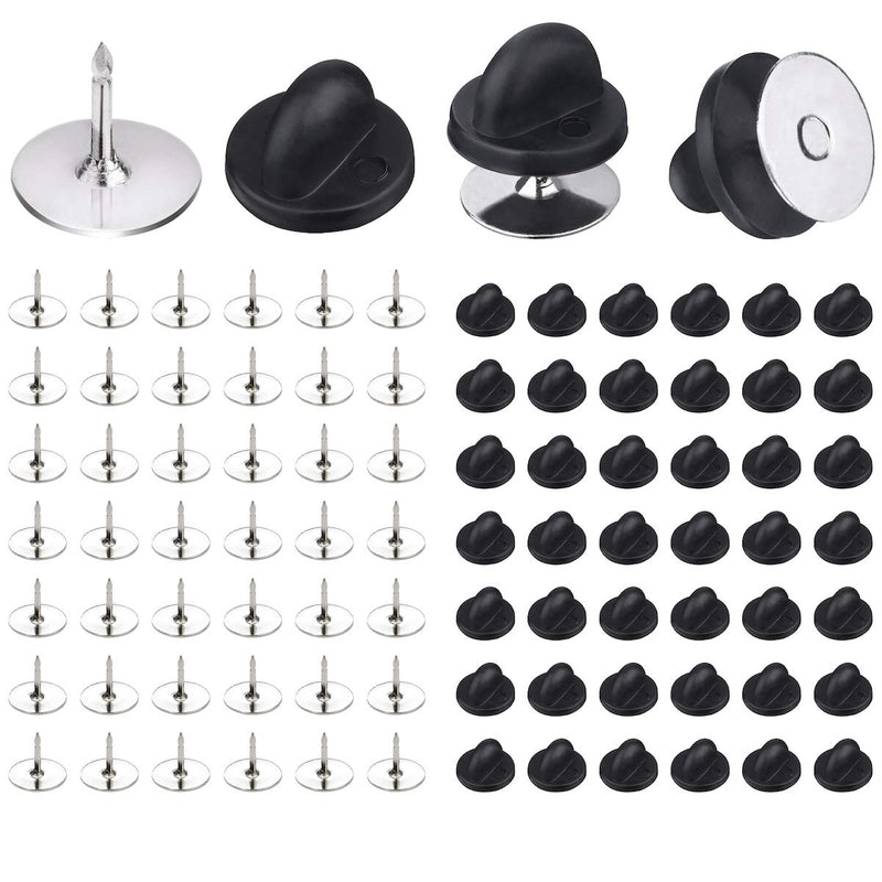 BEADNOVA 100 Pairs Pin Backs Enamel Pin Backs Tie Tacks Blank Pins with Rubber Pin Backs for Lapel Pins (Silver Black, 100 Sets) 100pairs - NewNest Australia