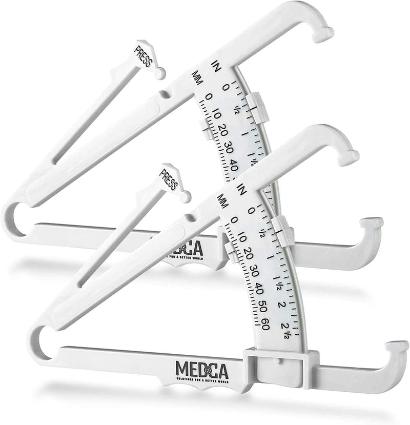 Skinfold Body Fat Caliper - Skin Fold Body Fat Analyzer and Handheld BMI Measurement Tool Skinfold Caliper Device Measures Body Fat for Men and Women by MEDca - (Pack of 2, White) - NewNest Australia