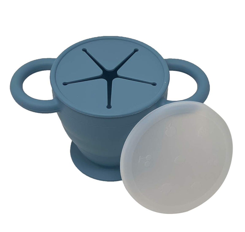 BraveJusticeKidsCo | Snack Attack II Snack Cup | Collapsible Silicone Snack Container | Toddler and Baby Snack Catcher Lid (Blue Steel) Blue Steel - NewNest Australia