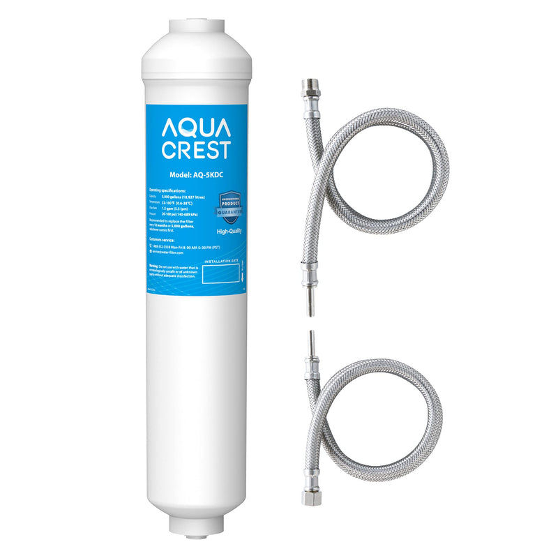 AQUACREST 5KDC Inline Water Filter for Under Sink, Refrigerator, Ice Maker, 5K Gallons Ultra High Capacity, Stainless Steel Hose Direct Connect Fittings, 0.5 Micron, Reduce Chlorine, Bad Taste, Odor - NewNest Australia