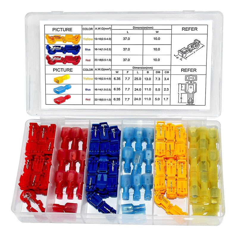 T-Tap Wire Connectors - MuHize 120 Pcs T-Tap Wire Terminals, Quick Splice Wire Terminals, Self-Stripping Insulated Male Quick Disconnect Assortment Kit - NewNest Australia