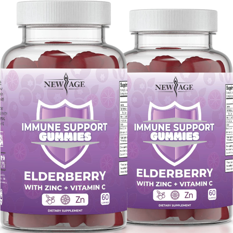New Age Immune System Support Gummies - Sambucus Black Elderberry Gummies with Vitamin C and Zinc - All Natural Immunity Gummies - 2 Pack, 120 Count (2 Pack 120 Count) - NewNest Australia
