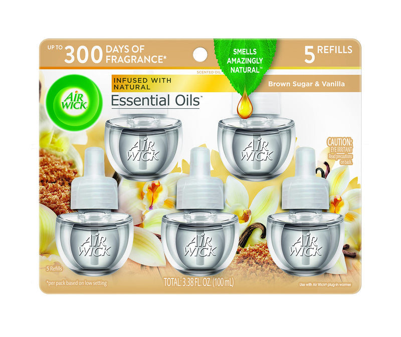 Air Wick Plug in Scented Oil 5 Refills, Brown Sugar and Vanilla, Fall scent, Essential Oils, Air Freshener, Packaging May Vary - NewNest Australia