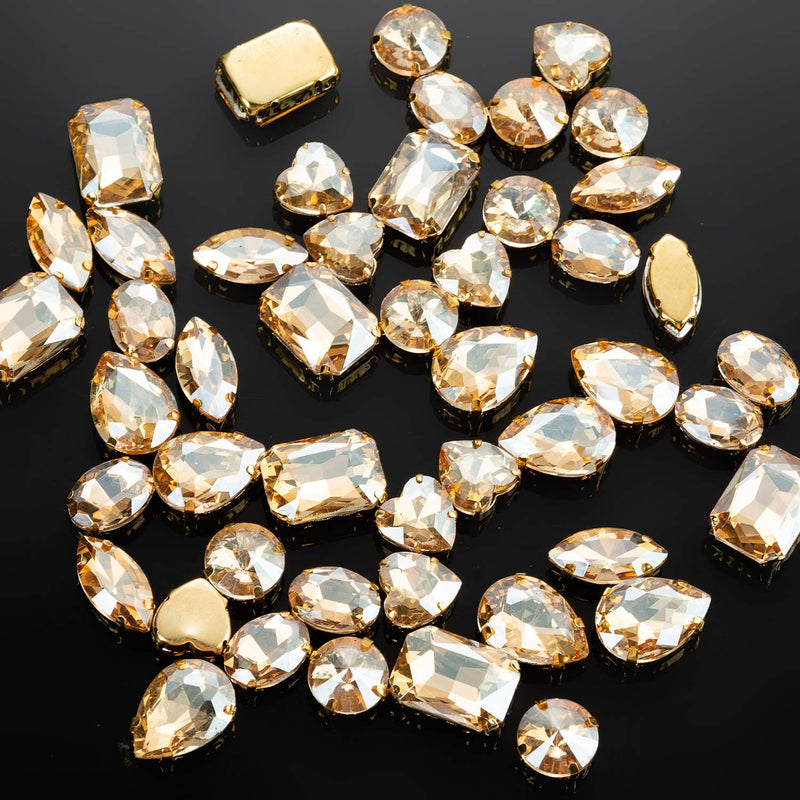 Sew On Rhinestones, Choupee 48PCS Mixed Shapes Flatback Sew On Glass Rhinestone Sewing Claw Rhinestone for Craft, Clothes, Garments, Dress, Earring, Belt and Shoes (Champagne, Gold Claw) Gold Setting / Champagne - NewNest Australia