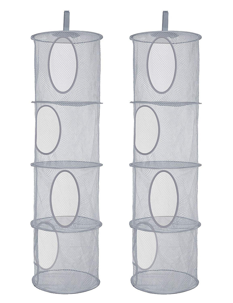 2Pcs Foldable Hanging Storage Mesh Space Saver Bags Organizer,Foldable Suspension Storage 4 Compartments Toy Storage Organize for Kid Room Toys, Gloves,Hats,Socks Storage 43.5"x 12" Gray Grey 43.5" x 12" - NewNest Australia