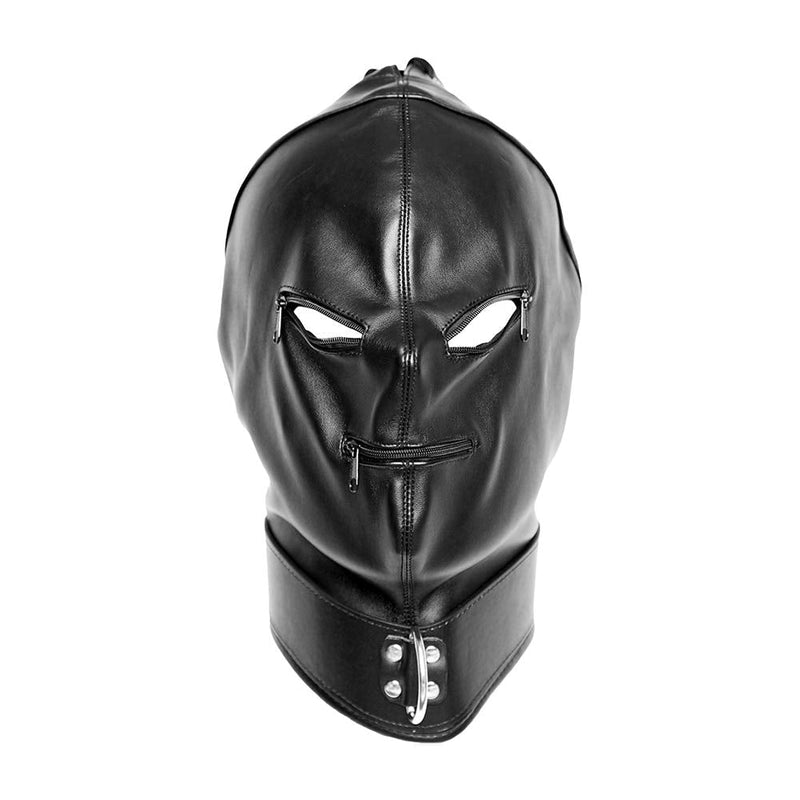 Leather Bondage Mask Black Full Face Restraint Head Hood SM Head Mask BDSM Fetish Hood Adjustable Headgear with Zipper for Adults Couples Sex Factory - NewNest Australia