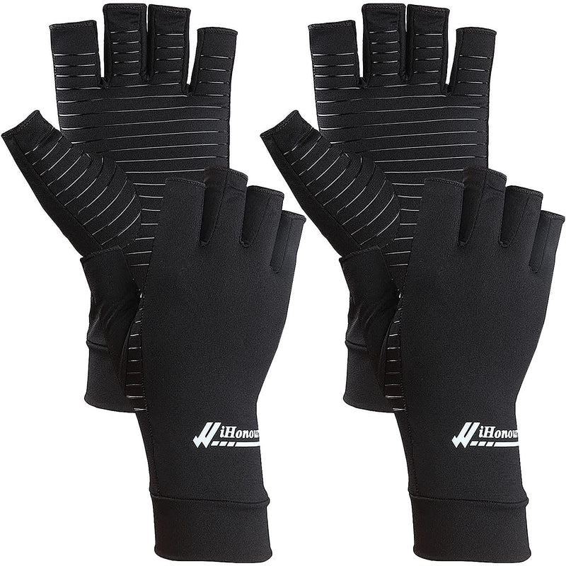 2 Pairs Copper Arthritis Gloves - Copper Compression Gloves, Fingerless Gloves for Typing & Daily Work - for Men&Women Black Small (2 Pair) - NewNest Australia