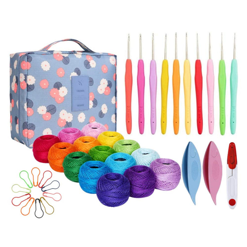 15 Crochet Thread Balls & 10 Lace Crochet Hooks with Storage Bag, 100% Cotton Thread with 2 Tatting Shutters Tools multicolor - NewNest Australia
