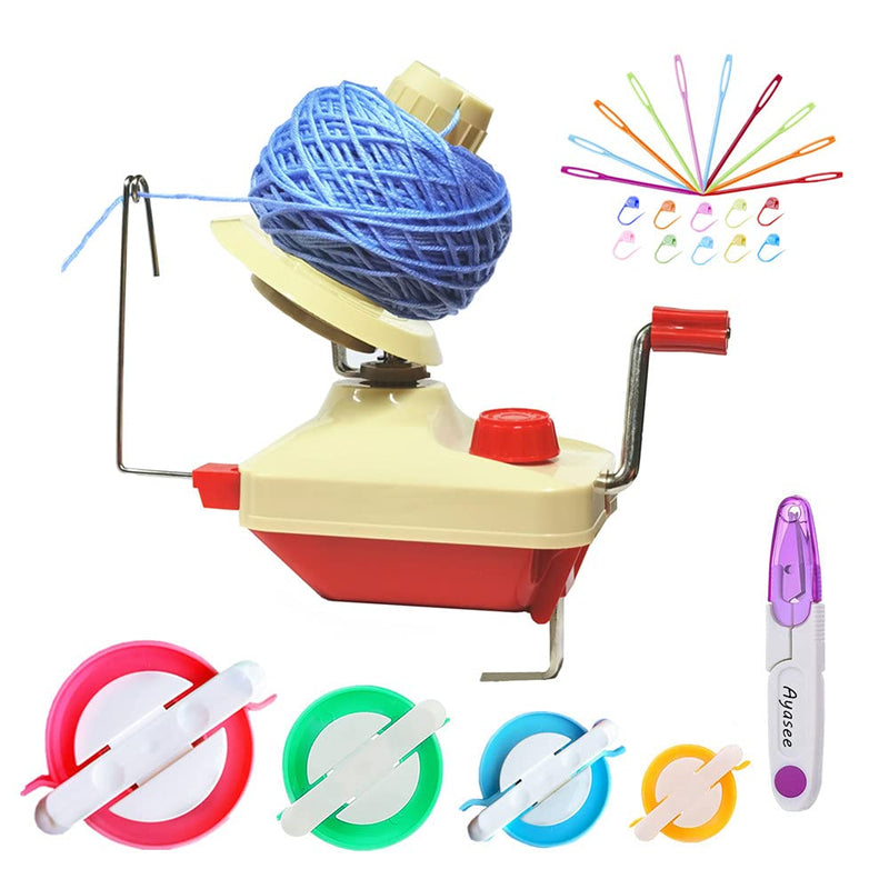 Yarn Ball Winder, Hands Operated Swift Yarn Fiber String Ball Wool Winder Machines for Family+4Pompom Maker+10PS Knitting Stitch Markers+10PS Plastic Needles+1PS Scissors(26b) - NewNest Australia