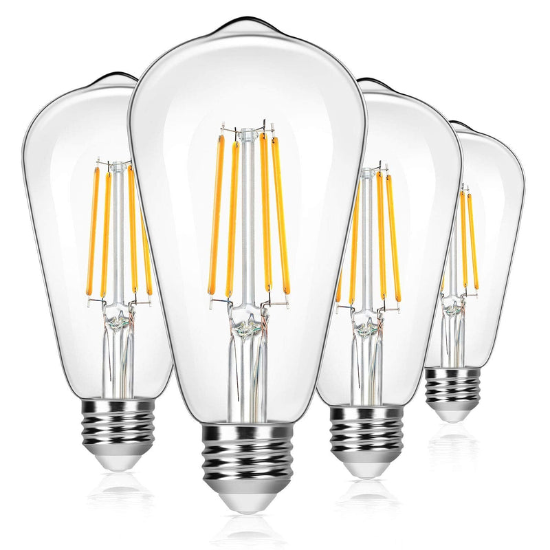 4-Pack Vintage 8W ST64 LED Edison Light Bulbs 100W Equivalent, 1400Lumens, 2700K Warm White, E26 Base LED Filament Bulbs, CRI 90+, Antique Glass Style Great for Home, Bedroom, Office, Non-Dimmable 2700K Warm White St64 - NewNest Australia