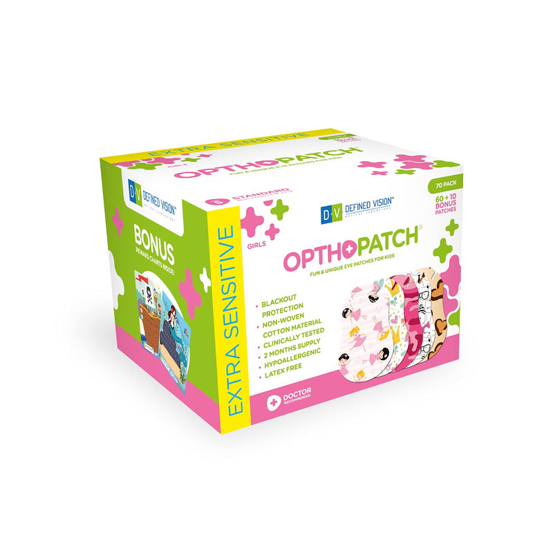 Opthopatch Kids Eye Patches - Fun Girls Design [Series I] - 60 + 10 Bonus Latex Free Hypoallergenic Cotton Adhesive Bandages for Amblyopia and Cross Eye - 3 Reward Chart Posters by Defined Vision - NewNest Australia