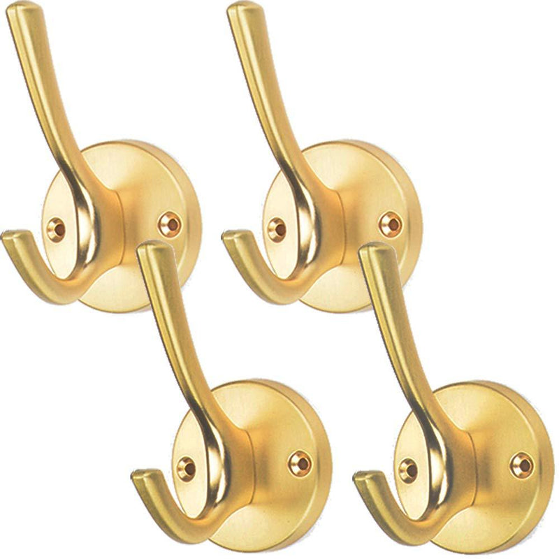 NewNest Australia - Coat Hooks for Wall Decorative ZUONAI 4 Pack Heavy Duty Metal Hooks for Hanging Coat and Hat Hooks Wall Mounted Towel Hooks for Bathrooms Clothing Hooks for Bedroom Key Hanger Double Hooks-Gold 