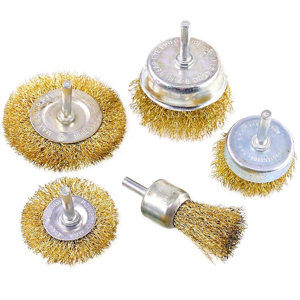 5pk Wire Brush Drill Attachments Kit, Brass Coated Bristles, 5 Sizes Coated Wire Drill Brush Set Perfect For Removal of Rust/Corrosion/Paint - Reduced Wire Breakage and Longer Life - NewNest Australia