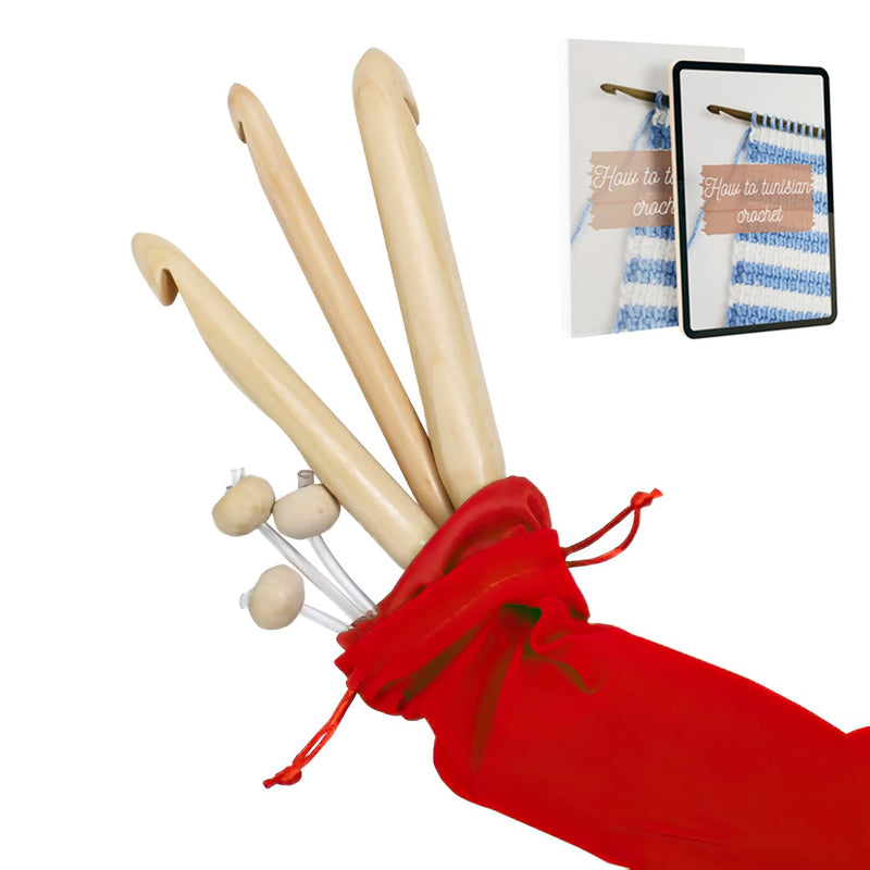 KnitPal 16-inch(40cm) Extra Large Wooden Tunisian Crochet Hooks Set with Cable, for Baby Afghan Blankets, 3 Chunky Hook Sizes P, S and T (15,20 and 25mm), (3 Free Patterns) 16-inch(40cm) Large - NewNest Australia