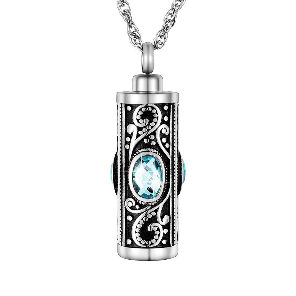 NewNest Australia - XIUDA Crystal Cremation Urn Necklace for Ashes Keepsake Cremation Jewelry for Human Ashes Stainless Steel Memorial Pendant with Flower Water Blue 