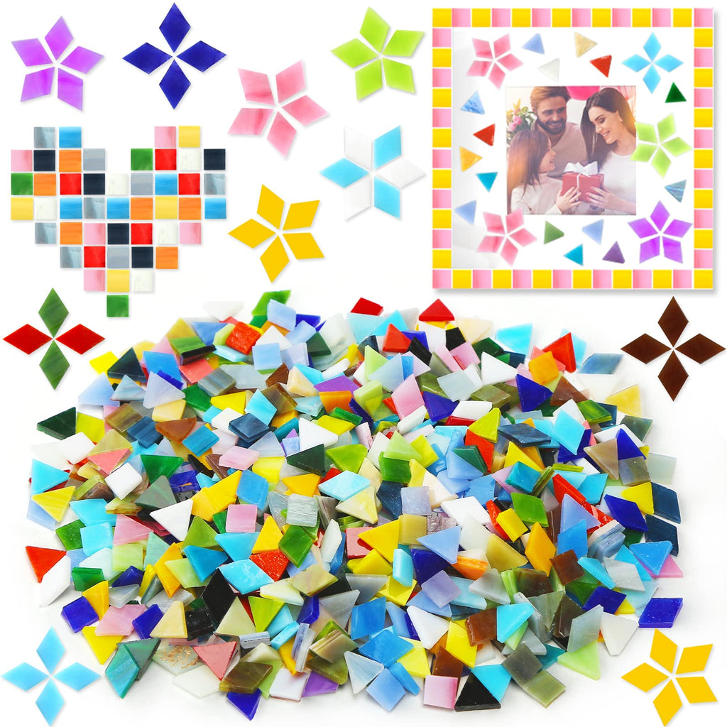 BigOtters Mixed Shapes Glass Mosaic Tiles, Mosaic Glass Colorful Stained Glass Pieces Mosaic Kits for Adults Mosaic DIY Projects (800PCS) - NewNest Australia