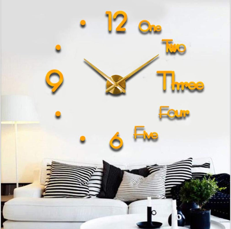 NewNest Australia - Large 3D DIY Wall Clock Frameless Mute Mirror Wall Clock for Living Room Home Office Decoration (Gold) Gold 