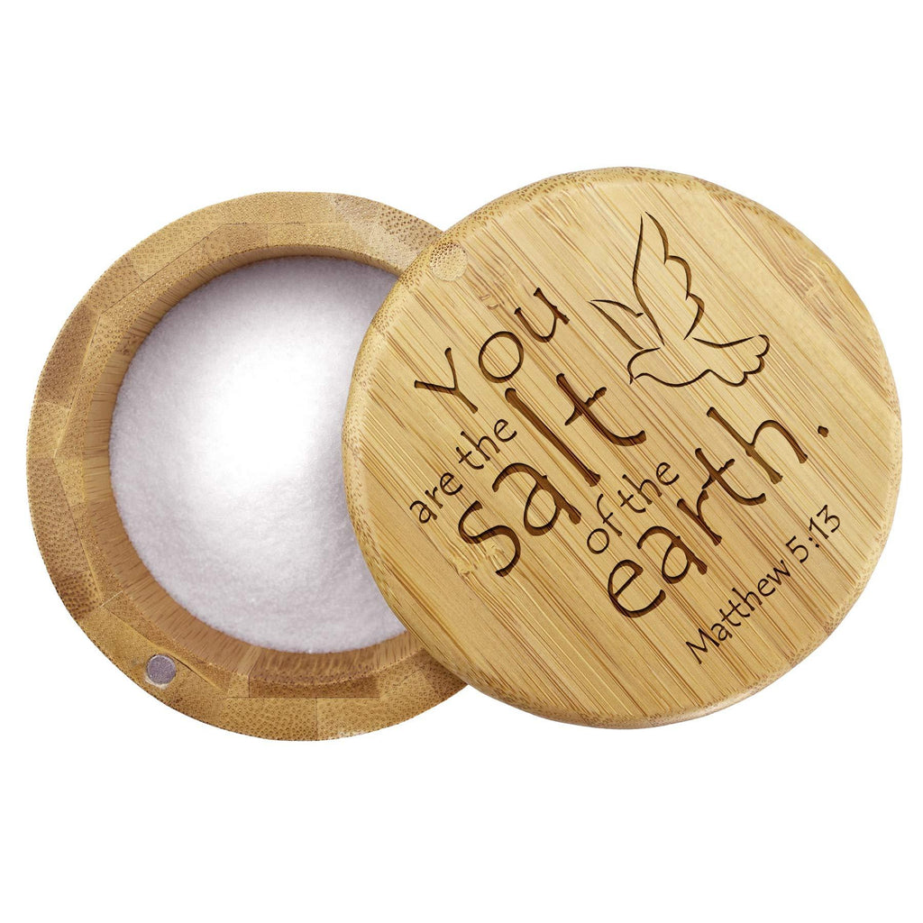 NewNest Australia - Totally Bamboo Salt Box | Bamboo Storage Box with Magnetic Swivel Lid | You are the Salt of the Earth Matthew 5:13 Engraved on Lid 