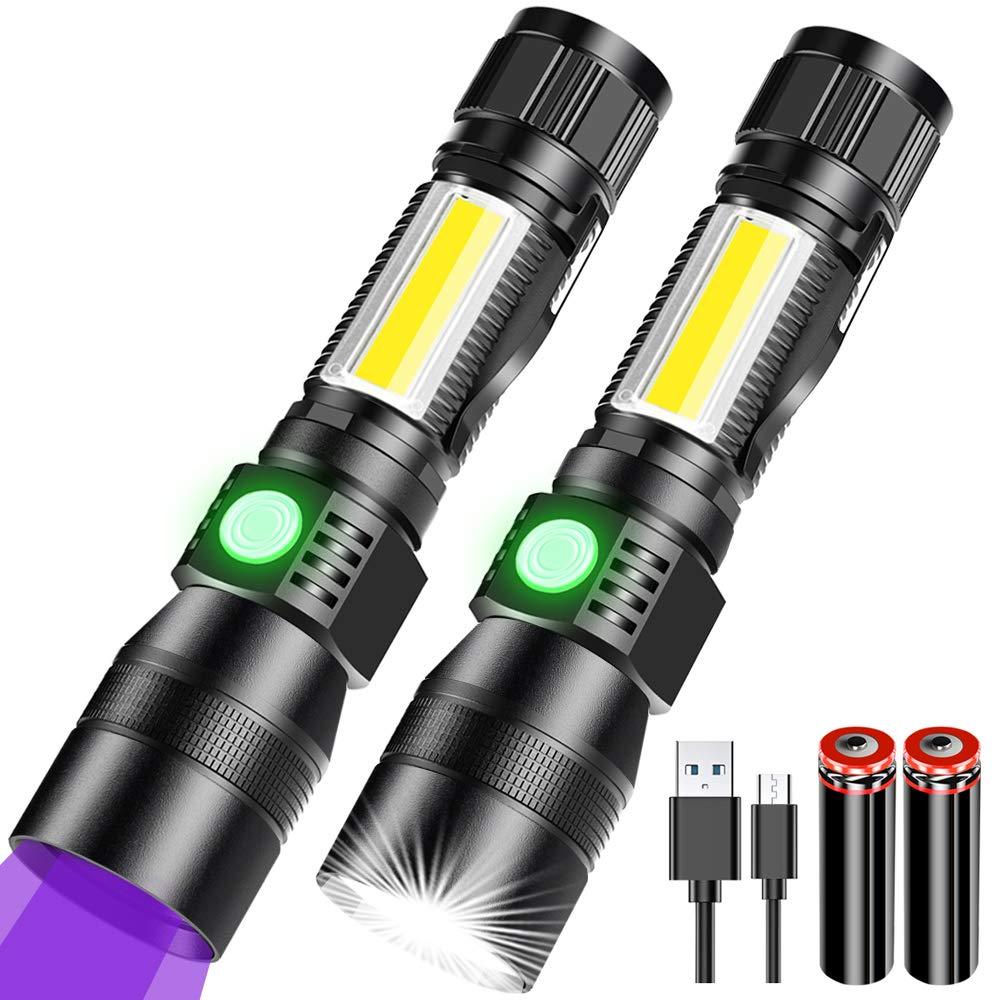 UV Flashlight Rechargeable - Vnina 3 In 1 LED Tactical Flash Light with magnetic base,Battery include,Sidelight, 500LM, 8 Models, Magnetic Flashlight handle Pocket for Indoor & Outdoor Use, 2 Pack Black - NewNest Australia