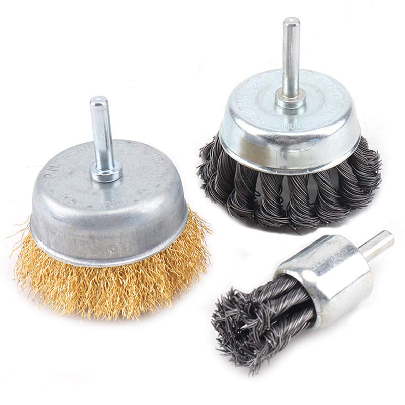 KUOFU 3Pack Knotted and Plated Crimped Wire Wheel Brushes Set 1/4'' Round Shank for Drill Removal of Rust/Corrosion/Paint - NewNest Australia