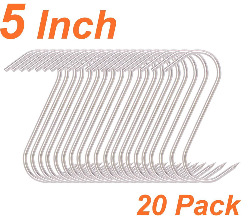 NewNest Australia - 20 Pack 5 Inch Meat Hooks for Butchering Hanging Smoking BBQ Accessories (Meat Hook 5inch 20pack) Meat Hook 5inch 20pack 