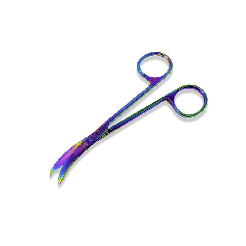 Cynamed Suture Stitch Scissors with Multicolor/Rainbow Titanium Coating - Premium Quality Instrument- Delicate Hook - Perfect for Suture Removal, First Aid, EMS Training and More (4.5 in. - Curved) Curved Hook - NewNest Australia