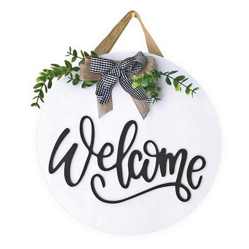 NewNest Australia - Happy Naya Welcome Sign for Front Door- Front Door Decor Front Porch Decorations Hanging Sign Rustic White Wooden Farmhouse Signs on Paulownia Wood 12 x 12 Inch House and Office Sign 